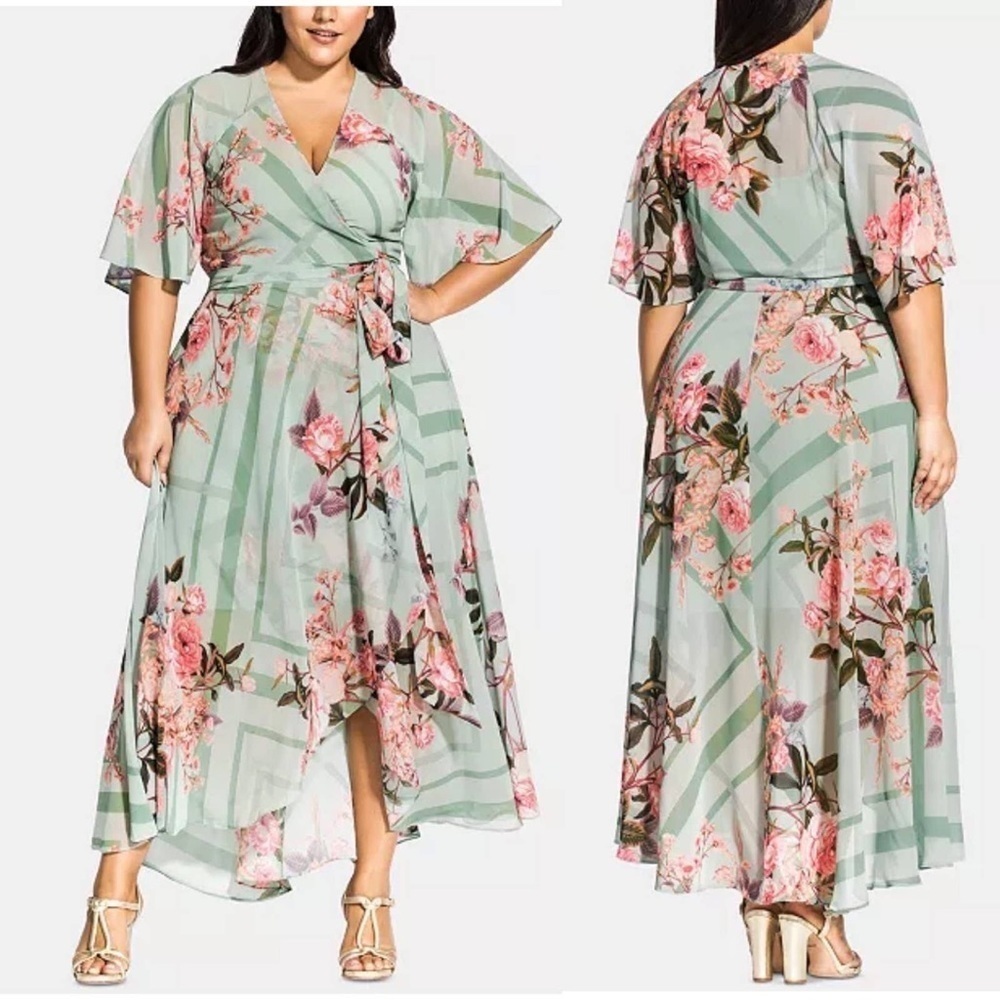 City chic green floral maxi Sierra Scarf dress